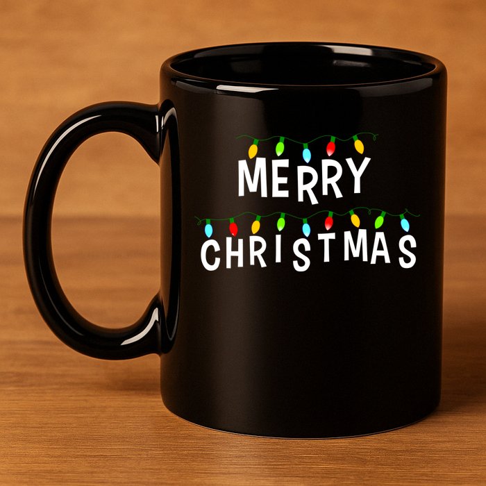 Merry Christmas Lights 11oz C Handle Ceramic Mug