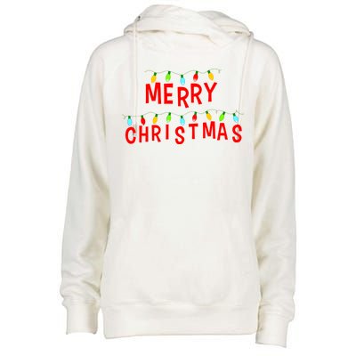 Merry Christmas Lights Womens Funnel Neck Pullover Hood