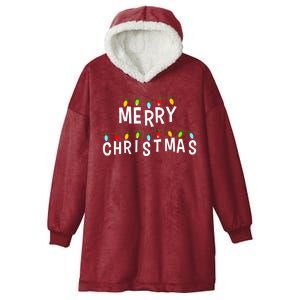 Merry Christmas Lights Hooded Wearable Blanket