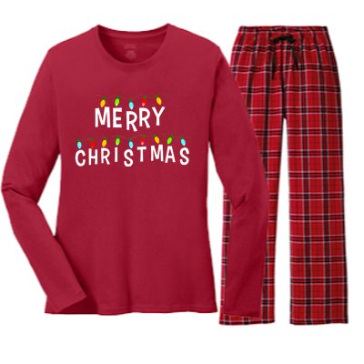 Merry Christmas Lights Women's Long Sleeve Flannel Pajama Set 