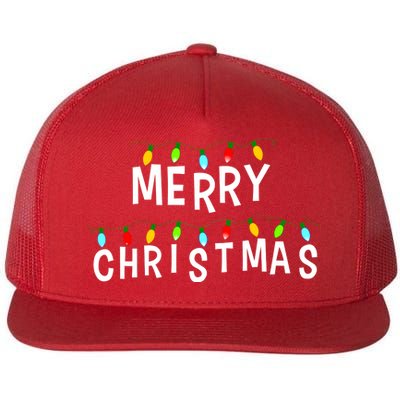 Merry Christmas Lights Flat Bill Trucker Hat