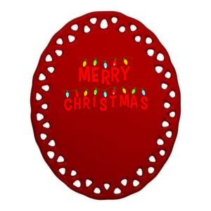 Merry Christmas Lights Ceramic Oval Ornament