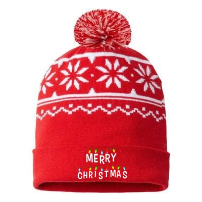 Merry Christmas Lights USA-Made Snowflake Beanie