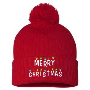 Merry Christmas Lights Pom Pom 12in Knit Beanie