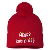 Merry Christmas Lights Pom Pom 12in Knit Beanie