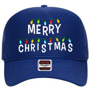 Merry Christmas Lights High Crown Mesh Back Trucker Hat