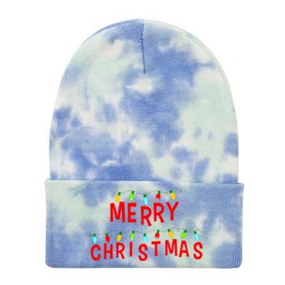 Merry Christmas Lights Tie Dye 12in Knit Beanie