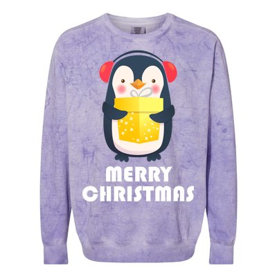 Merry Christmas Penguin Colorblast Crewneck Sweatshirt