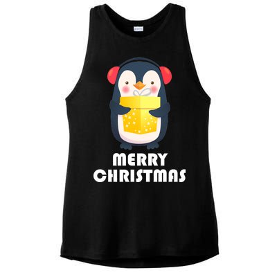 Merry Christmas Penguin Ladies PosiCharge Tri-Blend Wicking Tank