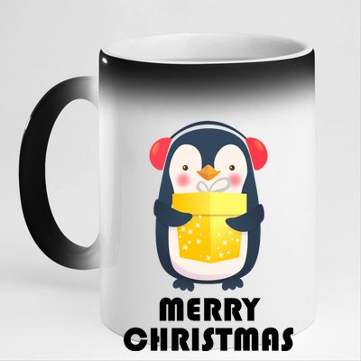 Merry Christmas Penguin 11oz Black Color Changing Mug