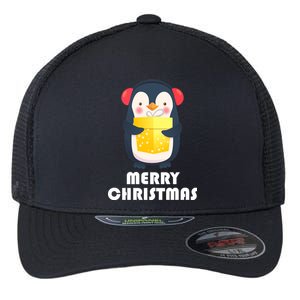 Merry Christmas Penguin Flexfit Unipanel Trucker Cap