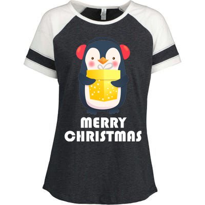 Merry Christmas Penguin Enza Ladies Jersey Colorblock Tee