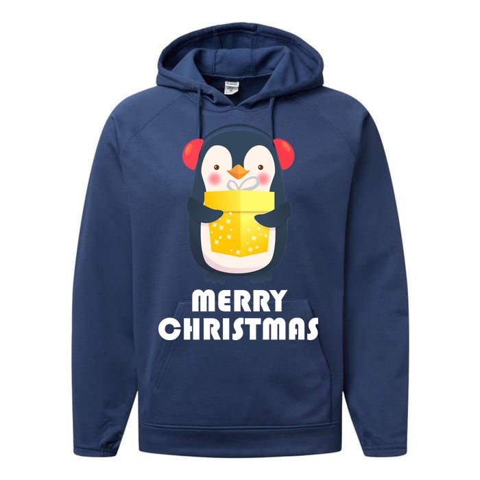 Merry Christmas Penguin Performance Fleece Hoodie