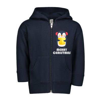 Merry Christmas Penguin Toddler Zip Fleece Hoodie