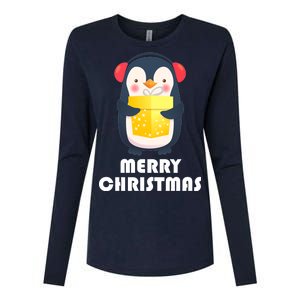 Merry Christmas Penguin Womens Cotton Relaxed Long Sleeve T-Shirt