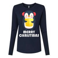 Merry Christmas Penguin Womens Cotton Relaxed Long Sleeve T-Shirt