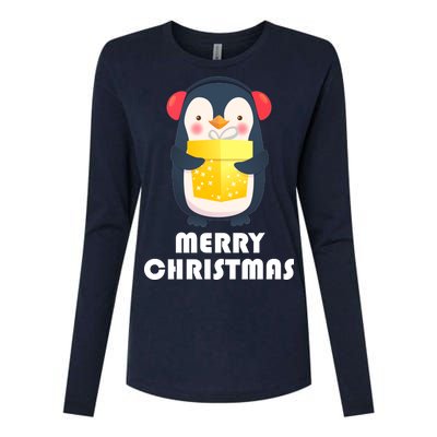 Merry Christmas Penguin Womens Cotton Relaxed Long Sleeve T-Shirt