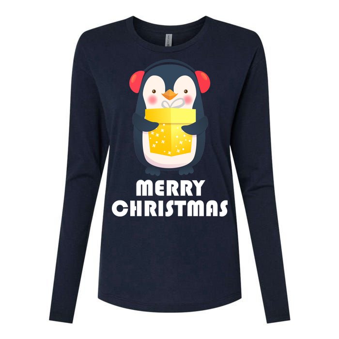 Merry Christmas Penguin Womens Cotton Relaxed Long Sleeve T-Shirt