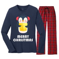 Merry Christmas Penguin Women's Long Sleeve Flannel Pajama Set 