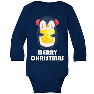 Merry Christmas Penguin Baby Long Sleeve Bodysuit