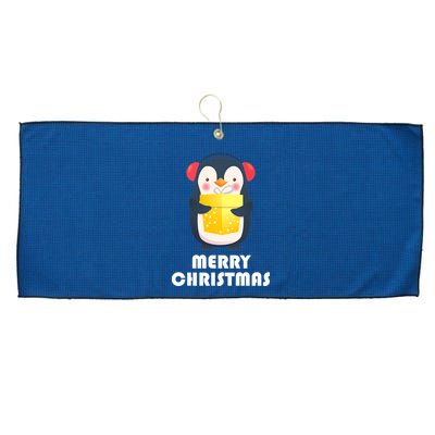 Merry Christmas Penguin Large Microfiber Waffle Golf Towel