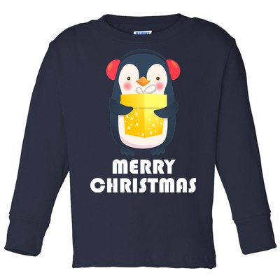 Merry Christmas Penguin Toddler Long Sleeve Shirt