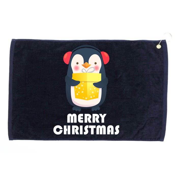 Merry Christmas Penguin Grommeted Golf Towel