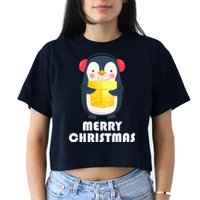 Merry Christmas Penguin Crop Top