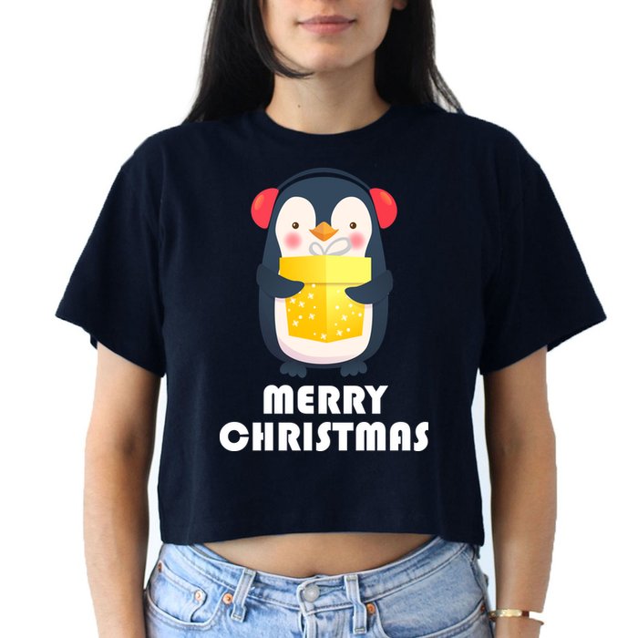 Merry Christmas Penguin Crop Top