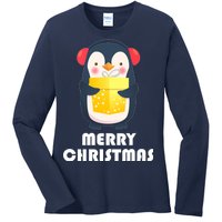 Merry Christmas Penguin Ladies Long Sleeve Shirt