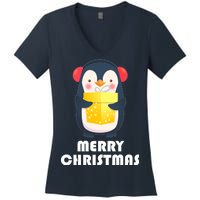 Merry Christmas Penguin Women's V-Neck T-Shirt