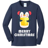 Merry Christmas Penguin Kids Long Sleeve Shirt