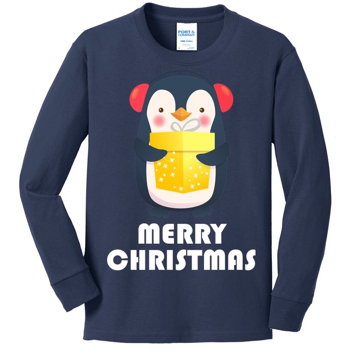 Merry Christmas Penguin Kids Long Sleeve Shirt