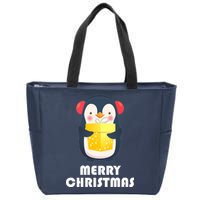 Merry Christmas Penguin Zip Tote Bag