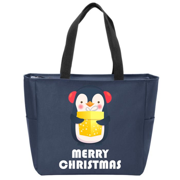 Merry Christmas Penguin Zip Tote Bag