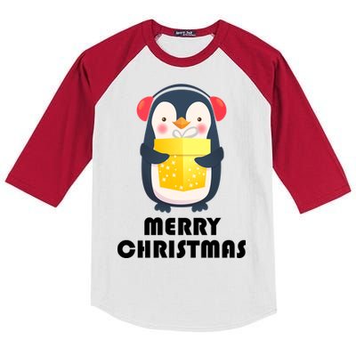 Merry Christmas Penguin Kids Colorblock Raglan Jersey