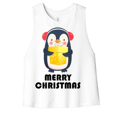 Merry Christmas Penguin Women's Racerback Cropped Tank