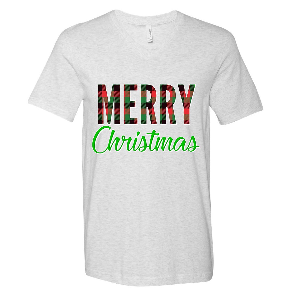 Merry Christmas Plaid V-Neck T-Shirt