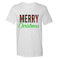 Merry Christmas Plaid V-Neck T-Shirt