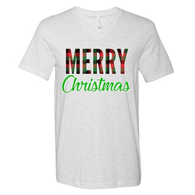 Merry Christmas Plaid V-Neck T-Shirt