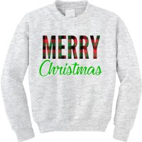 Merry Christmas Plaid Kids Sweatshirt