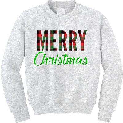 Merry Christmas Plaid Kids Sweatshirt