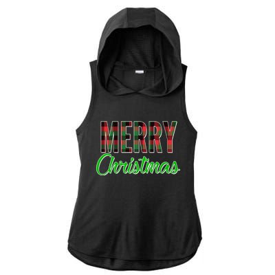 Merry Christmas Plaid Ladies PosiCharge Tri-Blend Wicking Draft Hoodie Tank