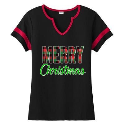 Merry Christmas Plaid Ladies Halftime Notch Neck Tee