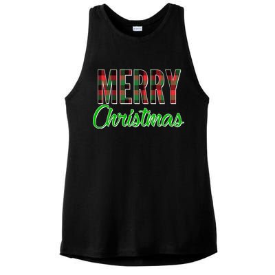 Merry Christmas Plaid Ladies PosiCharge Tri-Blend Wicking Tank