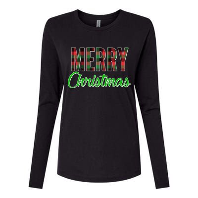 Merry Christmas Plaid Womens Cotton Relaxed Long Sleeve T-Shirt