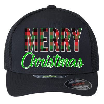 Merry Christmas Plaid Flexfit Unipanel Trucker Cap