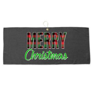 Merry Christmas Plaid Large Microfiber Waffle Golf Towel