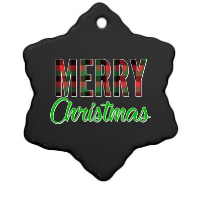 Merry Christmas Plaid Ceramic Star Ornament