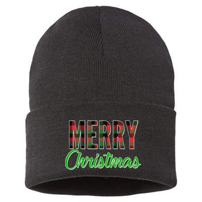 Merry Christmas Plaid Sustainable Knit Beanie